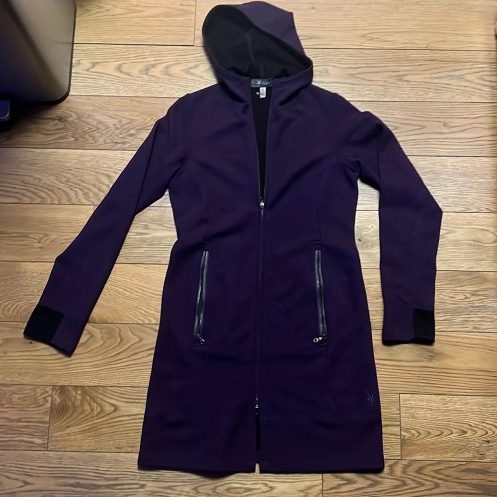ibex Women's Long Hooded Zip Sweatshirt in Deep Purple